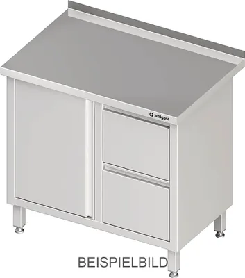Produktbild von Arbeitsschrank mit Flügeltür, 800x600x850 mm, mit 2er Schubladenblock links, mit Aufkantung, verschweißt