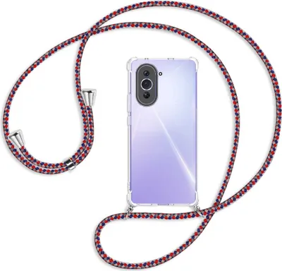 Produktbild von Handykette Backcover-Schutzhülle mit Band (Metall silberfarben) für Huawei nova 10 (NCO-AL00, 6.67'') - silber/blau/rot