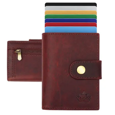 Produktbild von Slim Wallet Geldbeutel Braun Münzfach RFID-Schutz Leder Börse Mini Geldbörse