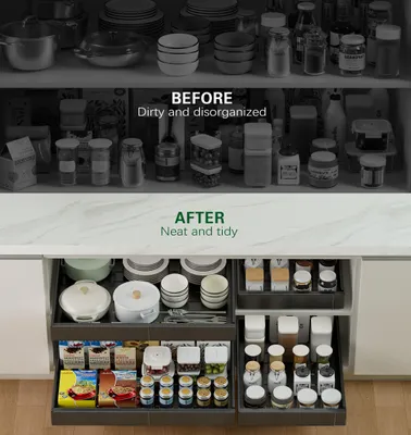 Image de Tiroir de cuisine, réglable de 32 à 52 cm, 1 pièce, noir, pour armoire de cuisine