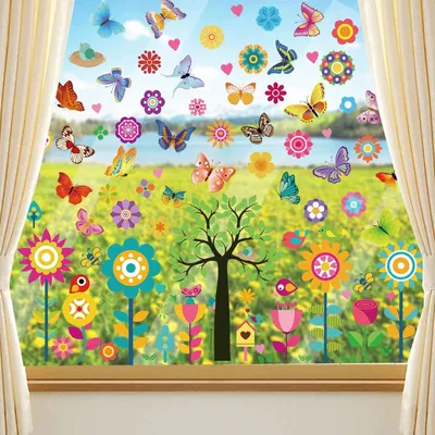 Produktbild von Schmetterling Fensteraufkleber 148 Stück - Selbstklebende Blumen für Frühlingsfenster - Anti-Kollisions Fensterdekoration