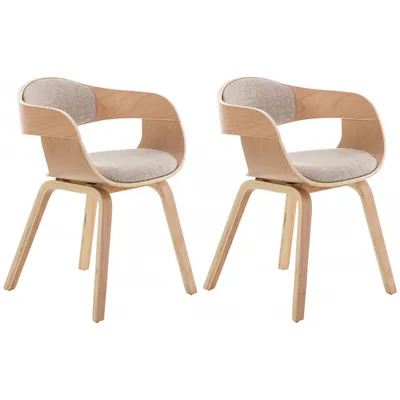 Produktbild von CLP 2er Set Stühle Kingston Stoff mit Polsterung und robustem Holzgestell natur/creme Gestell Farbe natur