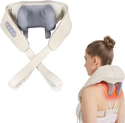 Productafbeelding van Nekmassage Apparaat, 6D Shiatsu Schouder en Rug Massageapparaat met 42°C Warmtetherapie, Draagbaar Elektrisch Massageapparaat met 2 Modi en 3