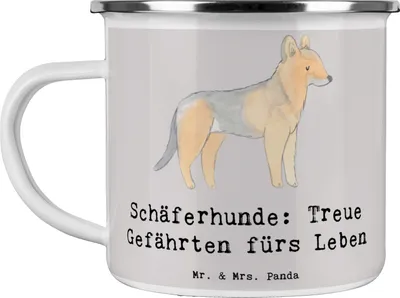 Produktbild von Mr. & Mrs. Panda Emaille Tasse Schäferhund Gefährten - Grau Pastell - Geschenk, becher, Haferl, Hund, Hunde, Teetasse, loyal, Hundeliebhaber, Arbeitshund, Pott, loyaler