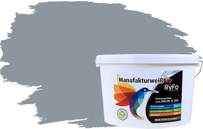 Produktbild von RyFo Colors Bunte Wandfarbe Manufakturweiß Silbergrau 10l - weitere Grau Farbtöne und Größen erhältlich, Deckkraft Klasse 1, Nassabrieb Klasse 1