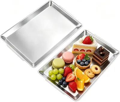 Immagine prodotto di Set di piatti da portata, composto da 2 pezzi, dimensioni 40 x 24 cm, in acciaio inossidabile, per la cucina