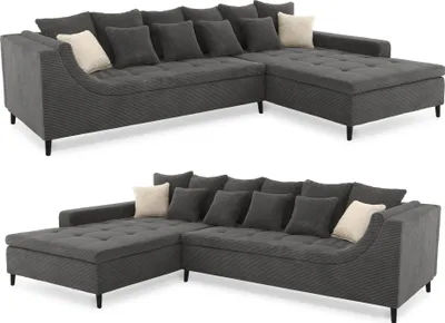 Produktbild von Ecksofa  moderne L-Couch Polsterecke Rutschenlehne Metallfüße Cord Dunkelgrau / 15222