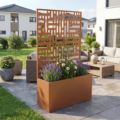 Produktbild von Trennwand ‘Bernalda’ mit Blumenkasten Rollen Stahl 146 x 83 x 31 cm Braun
