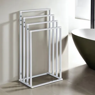 Produktbild von Handtuchhalter SENZA freistehend, chrom – moderner Handtuchständer mit 4 Stangen, Metallgestell pulverbeschichtet, Handtuchorganisation für Bad & Gästezimmer