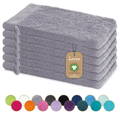 Produktbild von Lavea® 6er Set Waschhandschuh 16x22 cm, 100% Baumwolle, Waschlappen, saugstark, waschbar, strapazierfähig, Frottierserie Bali - Hellgrau