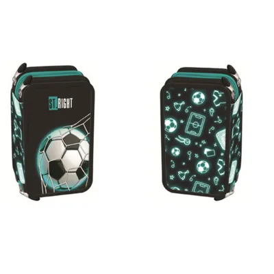Produktbild von 3-Fächer-Federmäppchen „Neon Football“ mit Zubehör