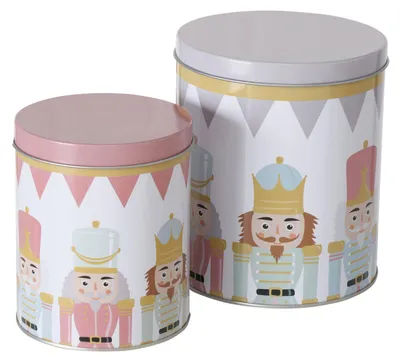 Zdjęcie produktu dla zestaw 2 okrągłych puszek na ciastka Archie 11 i 13,5 cm Metalowe pudełko na ciastka świąteczne