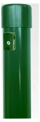Produktbild von 5er-Set Metall-Zaunpfosten Ø34 mm, 1,3 m, pulverbeschichtet moosgrün RAL 6005, inkl. 3 Spanndrahthalter und Pfostenkappe, zum Einbetonieren – für Maschendrahtzäune bis 80 cm Höhe
