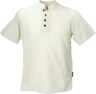 Produktbild von Yoga Hemd, Goa Schlupfhemd, Kurzarm Männerhemd, Baumwollhemd - Creme, Herren, Creme-weiß, Baumwolle, Größe: XXL