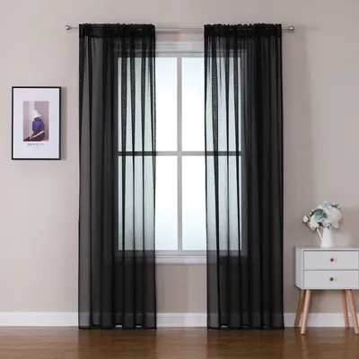 Obrázok produktu pre Omgoods – Transparentné záclony zo sieťoviny – Súprava 2 kusov – 140 x 245 cm – Čierna