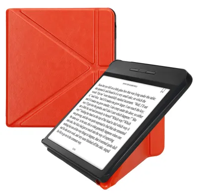 Image de Étui de protection kwmobile pour Kobo Libra H2O - Étui en similicuir - Étui à rabat pour liseuse avec fonction de mise en veille automatique - Étui avec support - Orange