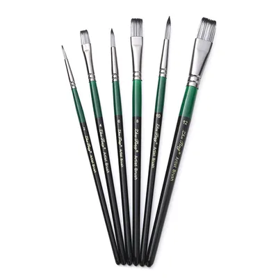 Produktbild von 6-teiliges Pinselset, flache und runde Pinsel fuer Aquarell- und Gouachemalerei, Nylonhaar und Holzgriff, Geschenk fuer Anfaenger, Studenten, Kuenstler, Zeichensets, Kuenstlerbedarf
