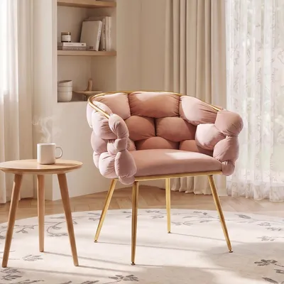 Produktbild von r, moderner Akzentstuhl, Schminktischstuhl mit Metallgestell für Schlafzimmer, Wohnzimmer, Esszimmer