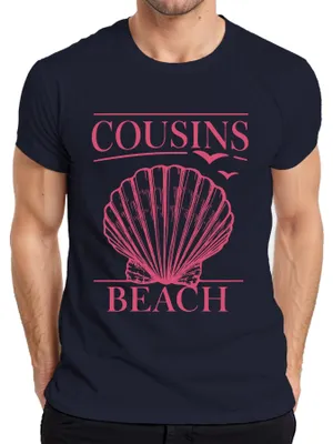 Productafbeelding van COUSINS BEACH - Strand met schelpen, meer. T-shirt voor heren, marineblauw, maat S