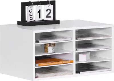 Obrázok produktu pre Relaxdays Bambusový organizér na dokumenty, formát A4, 8 priehradiek, do kancelárie, domácej kancelárie, VxŠxH: 25x49x31 cm, organizér na stôl, biely