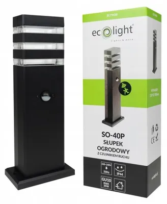 Obrázek produktu pro Venkovní LED sloupek se světlem, patice GU10, senzor pohybu PIR, výška 40 cm, stupeň krytí IP44