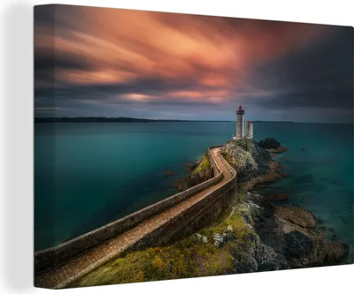Produktbild von OneMillionCanvasses® - Leinwandbilder - 140x90 cm, Leuchtturm - Sonnenuntergang - Küstenlandschaft, Wandbilder Kunstdruck Wanddekoration