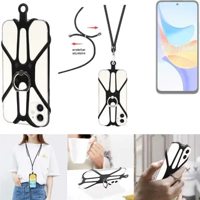 Produktbild von K-S-Trade 3in1 Handykette Handyband Handykordel Halsband Smartphone-Ring Handy-Ring kompatibel mit Honor Play 50 Fingerhalterung Handyring