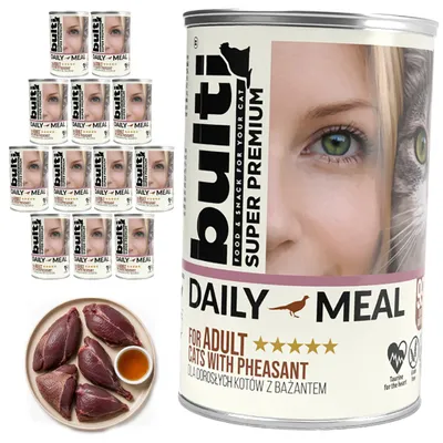 Obrázok produktu pre BULTI | Krmivo pre mačky s bažantom – súprava mokrého krmiva, 12 konzerv po 400 g – krmivo pre dospelé mačky
