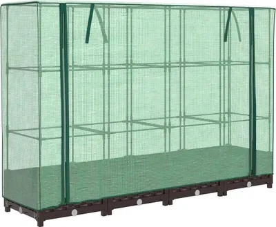 Produktbild von vidaXL Hochbeet mit Gewächshaus-Aufsatz Rattan-Optik 160x40x123 cm