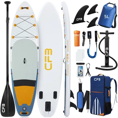 Produktbild von CFB Stand Up Paddle Board 335 mit 86 cm Standfläche, Bis zu 200kg, SUP Board mit Paddel, Pumpe, Rucksack, aufblasbares iSUP Set für Anfänger&Familien