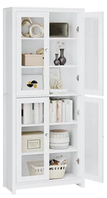 Produktbild von Vitrinenschrank Bücherschrank mit 4 Glastüren 6 Fächern 190 cm Weiß 80x33x190 cm