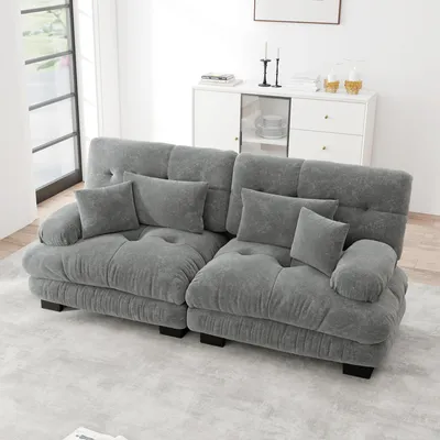 Produktbild von STILVORA Cloud Ecksofa mit Massivholzrahmen und Chenille-Stoff, Doppelsofa mit 2 Lendenkissen Loungesofa mit 2 Dekokissen, Wohnzimmersofa für Wohnzimmer, Chenille