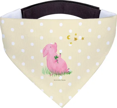 Produktbild von Mr. & Mrs. Panda Bandana Schwein Glück - Gelb Pastell - Geschenk, Hund, Motivation, Ziele, Halstuch für, Hunde, Träume, Lustige Sprüche, Sterne, Dreieckstuch