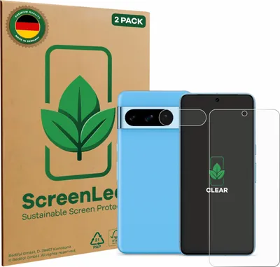 Produktbild von 2x ScreenLeaf Schutzfolie für Google Pixel 8 Pro (Display+Kamera) nachhaltiger Displayschutz Display Schutz Folie Klar Transparent