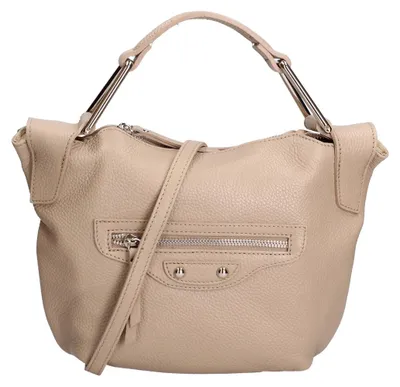 Image de Sac à main pour femmes en cuir véritable, couleur beige, avec bandoulière amovible, fabriqué en Italie