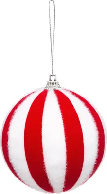 Imagen del producto de Adorno navideño en forma de esfera, hecho de piñas, color rojo y blanco, de 8 cm de diámetro. Talla única