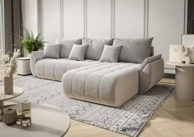 Produktbild von Ecksofa Schlafsofa AKITA Stoff Monolith Hellgrau Ottomane Rechts