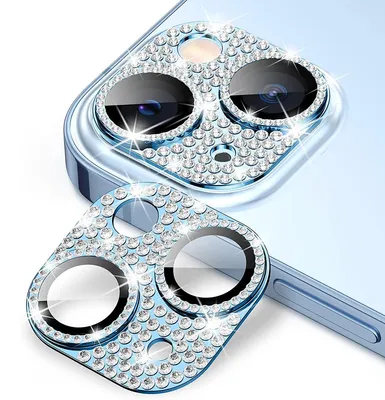 Produktbild von Für Apple iPhone 15 / 15 Plus Glitzer Schutzglas Kamera Linse H9 Hart Glas Hellblau