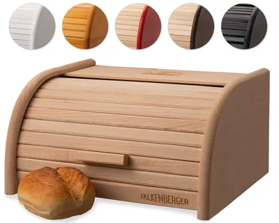 Produktbild von FALKENBERGER Brotkasten aus Buchenholz ca. 31x25x16cm M Rollbrotkasten traditionell Brotbox mit Roll-Deckel Handmade