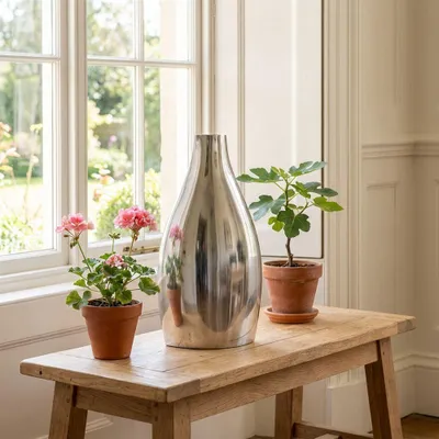 Produktbild von Aluminium Vase, Amphore, Vase, Silberfarbend, Flach