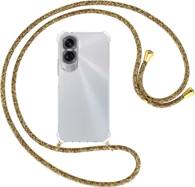 Produktbild von Handykette Backcover-Schutzhülle mit Band (Metall goldfarben) für Honor 90 Lite 5G (6.7'') - braun+beige