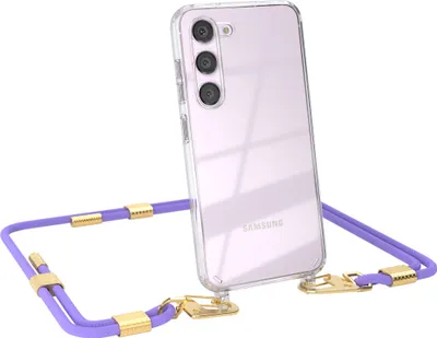 Produktbild von EAZY CASE Handykette für Samsung Galaxy S23, Transparente Silikonhülle mit Band, Clear Case, abnehmbar in  Violett