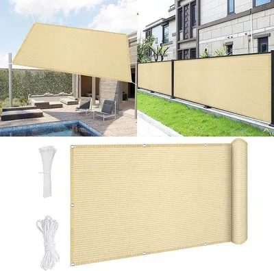 Image de Parasol de balcon - Toile de protection pour balcon en HDPE tissé - Crème - 90 x 180 cm