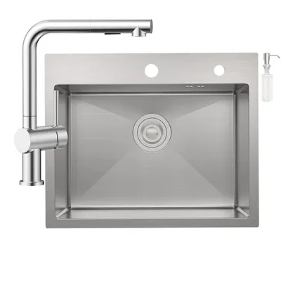 Produktbild von Edelstahlspüle 55x45 cm mit Armatur & Seifenspender, gebürstete Küchenspüle Edelstahl, Spülbecken Set, 304 Material, Einbauspüle, Cecipa MAX Spüle