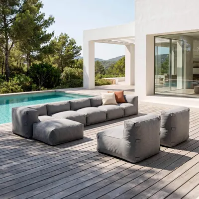 Image de Canapé d'angle de jardin modulable 8 places gris - Oviala Mixi