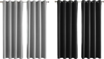 Produktbild von 4 Stück Verdunkelungsvorhänge Thermogardinen Vorhang Verdunkelung Verdunklungsvorhang 140x240cm Grau+Schwarz