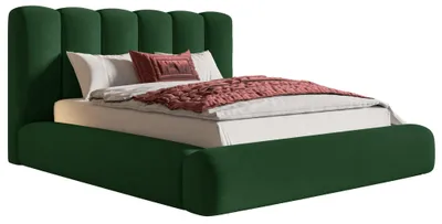 Produktbild von Polsterbett mit Dicker Schaum 180x200 cm Lumaro - Doppelbett mit Bettkasten, Metall-Lattenrost - Samt Grün