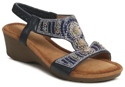 Produktbild von topschuhe24 3249 Damen Keilabsatz Sandalen Glitzer Sandaletten , Farbe:Blau, Größe:40 EU
