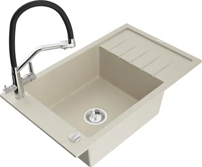 Image de Mexen Elias évier en granit 1 bac avec égouttoir et mélangeur Duo, Beige - 6511-69-671701-07