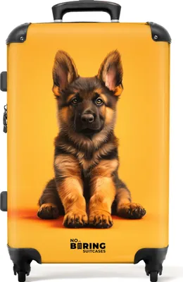 Produktbild von NoBoringSuitcases.com® Großer Koffer - Junger Hirtenhund auf gelbem Hintergrund - Kombinationsschloss TSA - Hartschalen Trolley 4 Rollen - 72 liter - Reisekoffer - 66 cmKoffer Mittelgroß 67x43x25 cm, 72L,